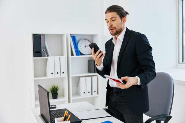 businessmen office work documents with a phone in hand boss - Photo, Image