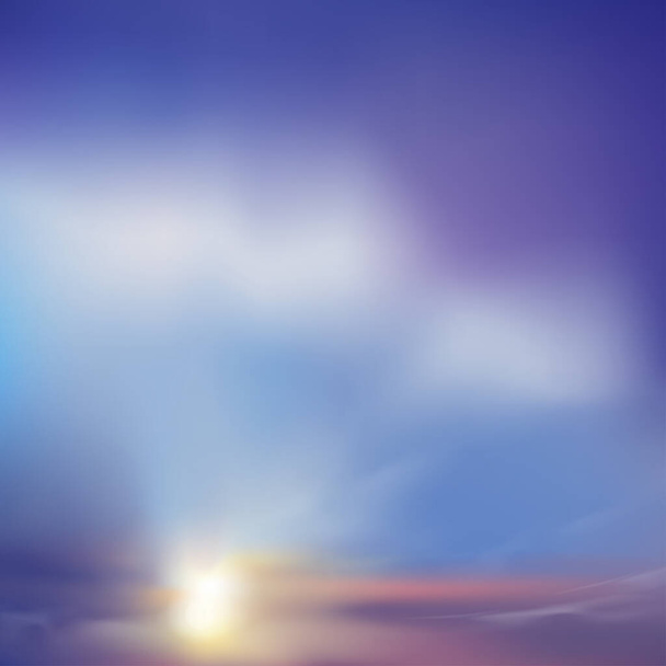 Nachthimmel als Hintergrund, dramatische Dämmerungslandschaft mit farbenfrohem Himmel in blau, lila, orange, gelb pastellfarben, Vektorbanner Sonnenaufgang am Morgen, Sonnenlicht für vier Jahreszeiten - Vektor, Bild