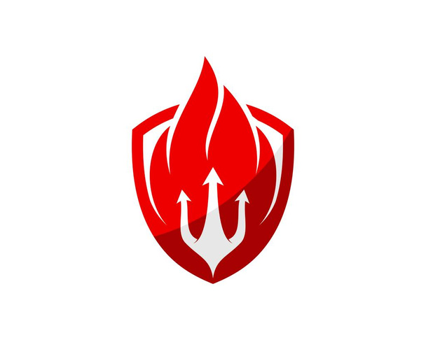 Escudo simples com chamas de fogo e tridente - Vetor, Imagem