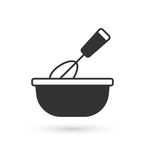 Grey Cooking garde met schaal pictogram geïsoleerd op witte achtergrond. Kookgerei, eierklopper. Bestekbord. Voedselmix symbool. Vector - Vector, afbeelding