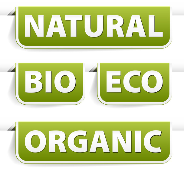 Set of green bookmarks for organic food - Vector, Imagen