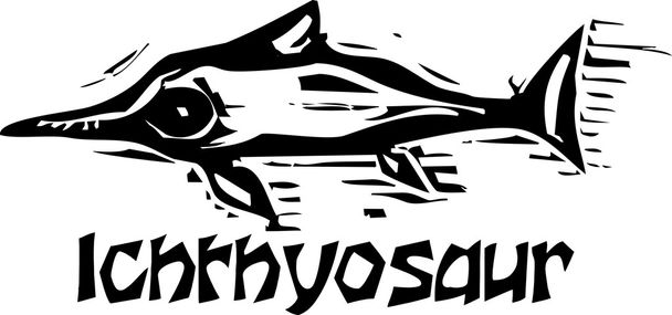 Woodcut Ichthyosaur Dinosaur - Vetor, Imagem