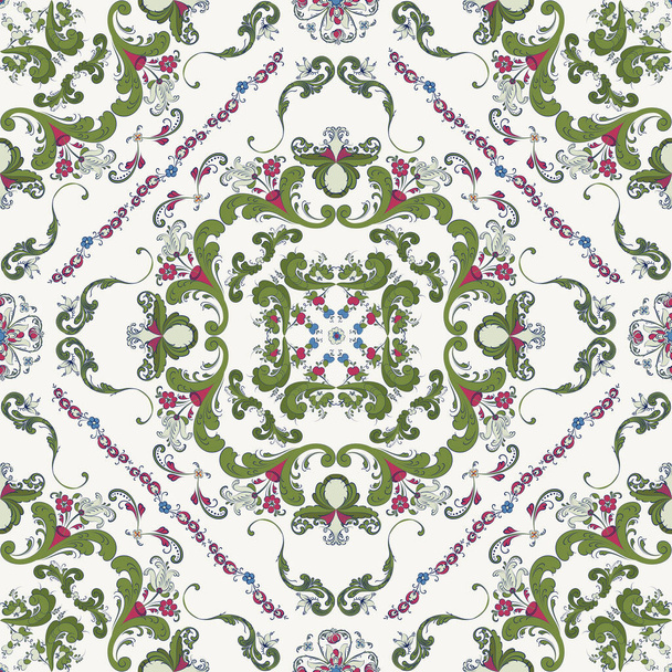 Rosemaling tile, traditional Norwegian decorative pattern. Vector illustration - Vector, Imagen