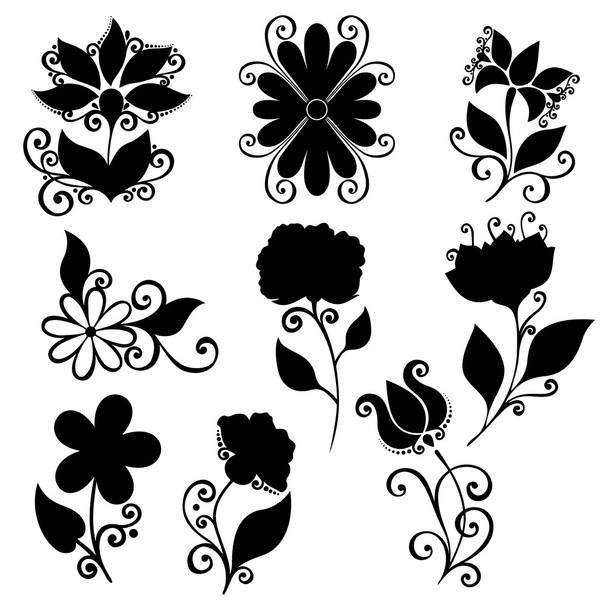 Vector Set of Flowers. Stencils Isolated - Вектор,изображение