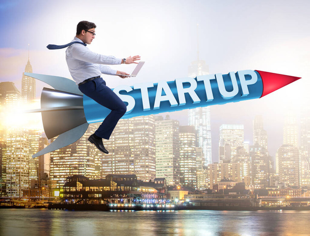 Businessman in start-up concept flying on rocket - Fotografie, Obrázek