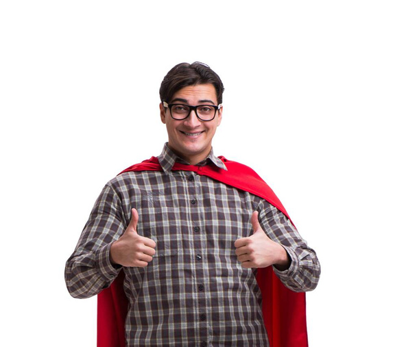 Superheld mit rotem Cover auf weißem Hintergrund - Foto, Bild