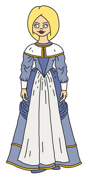 Blonďatá barokní šlechtička v modrých šatech - Vektor, obrázek