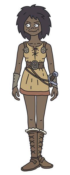 Смешная черная принцесса воин в бежевом кожаном коротком платье - Вектор,изображение