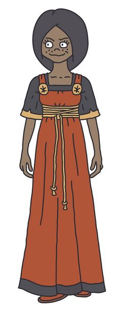 Legrační gotické černošky dáma v červených jednoduchých dlouhých šatech - Vektor, obrázek