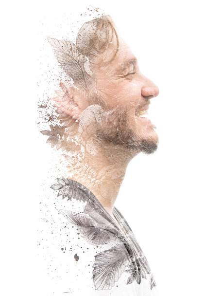 Paintography. Creative portrait of a stylish man laughing out loud - Foto, Imagen