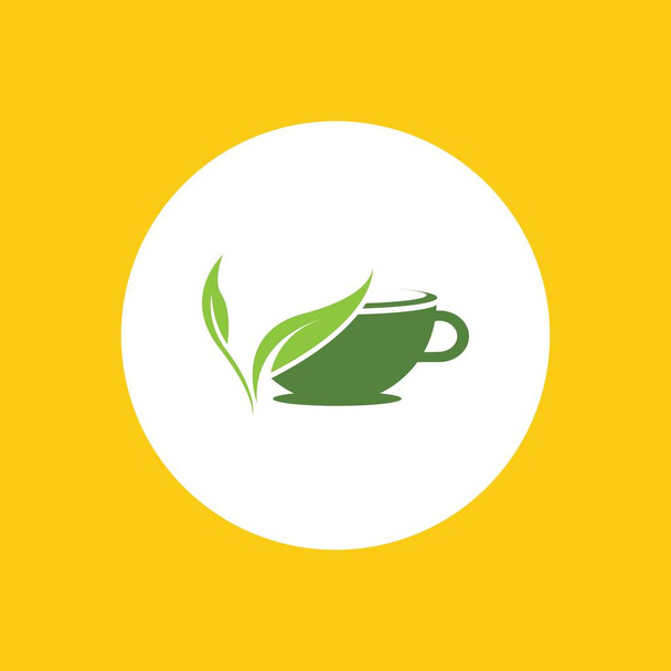 een kopje groene thee bladeren op een gele achtergrond - Vector, afbeelding