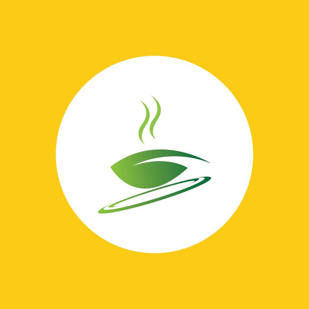ένα φλιτζάνι φύλλα πράσινου τσαγιού σε κίτρινο φόντο - Διάνυσμα, εικόνα