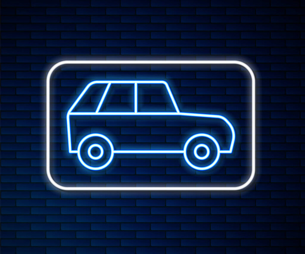 Gloeiende neon lijn Auto pictogram geïsoleerd op baksteen muur achtergrond. Vector - Vector, afbeelding