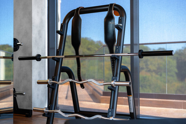 Close up of sport equipment in modern gym - Foto, Imagen