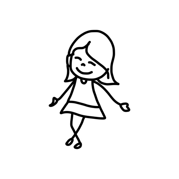 Zeichentrickfigur glückliches Mädchen beim Spielen - Vektor, Bild