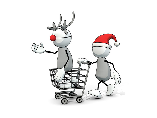 yarım yamalak adam Noel Baba şapkası ve Rudolph'un ren geyiği bir arabası - Fotoğraf, Görsel