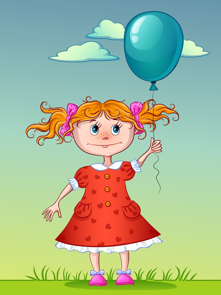 Girl with  blue balloon - Вектор,изображение