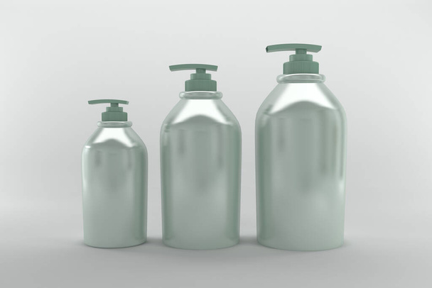 A 3d render of pump bottles with different size isolated on white background - Photo, image