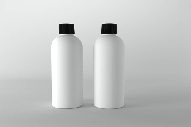 A 3d render of white bottles with black caps isolated on white background - Foto, imagen