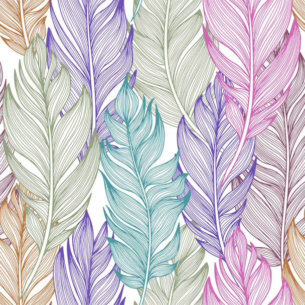 Vector feather pattern. Hand drawn color illustration. Vector 10 EPS. - Vektor, Bild