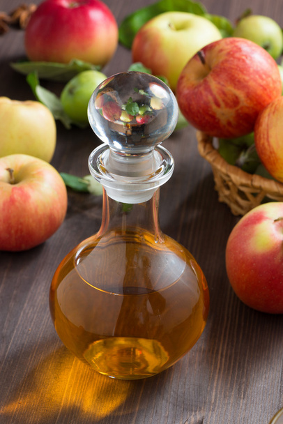 apple cider or juice in a glass decanter - Foto, Imagem