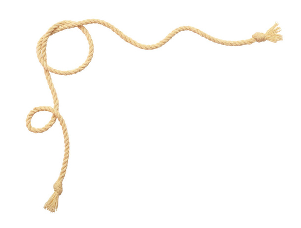 Beige cotton curled rope isolated on white background. Corner layout - Foto, Imagem