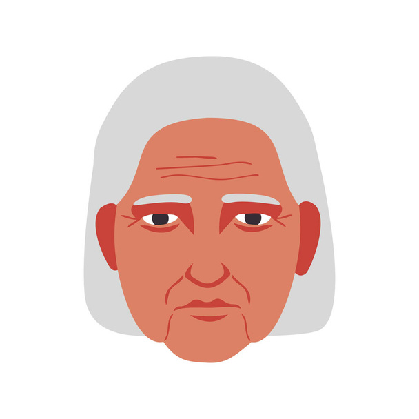 idosos vovó cinza cabeça velha senhora rosto avatar ícone simples estilo plano vetor ilustração - Vetor, Imagem