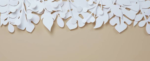 béžový banner s krásným květinově bílým papírem řezané umění - Fotografie, Obrázek