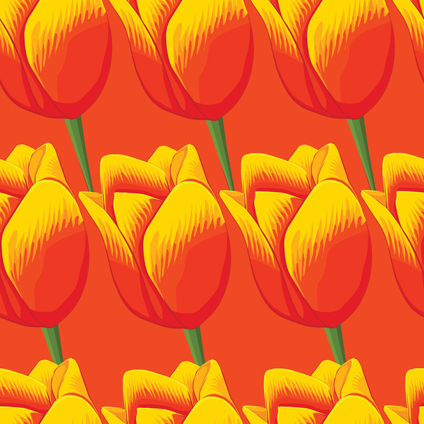 pomarańczowy tło z czerwone tulipany. - Wektor, obraz