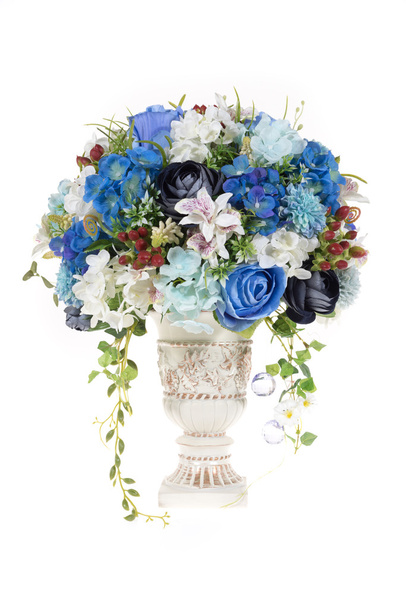 τεχνητή πλαστικών λουλούδι διακόσμηση με τις εκλεκτής ποιότητας σχέδιο βάζο - Φωτογραφία, εικόνα