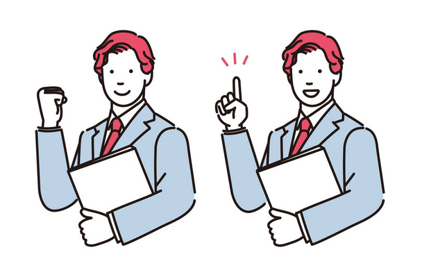 Simple illustration of a businessman holding a document under his arm, explaining something or triumphant pose. - Vector, Image