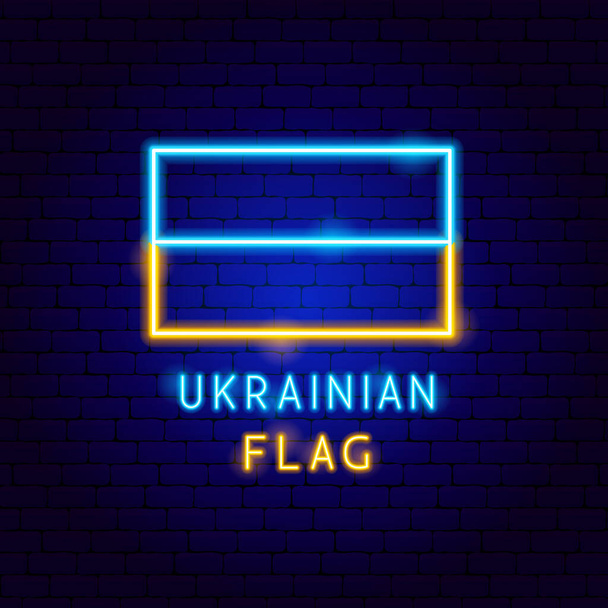 Bandera de Ucrania etiqueta de neón - Vector, imagen