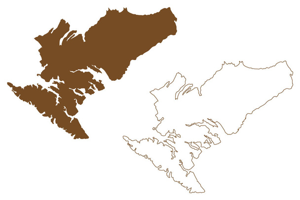 Ilha Riesco (República do Chile, América do Sul e América Latina) mapa ilustração vetorial, esboço de rabiscos Mapa de Isla Riesco - Vetor, Imagem
