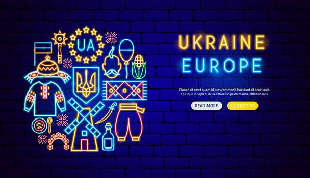 Ukraine Europe Neon Banner Design - Vector, Image