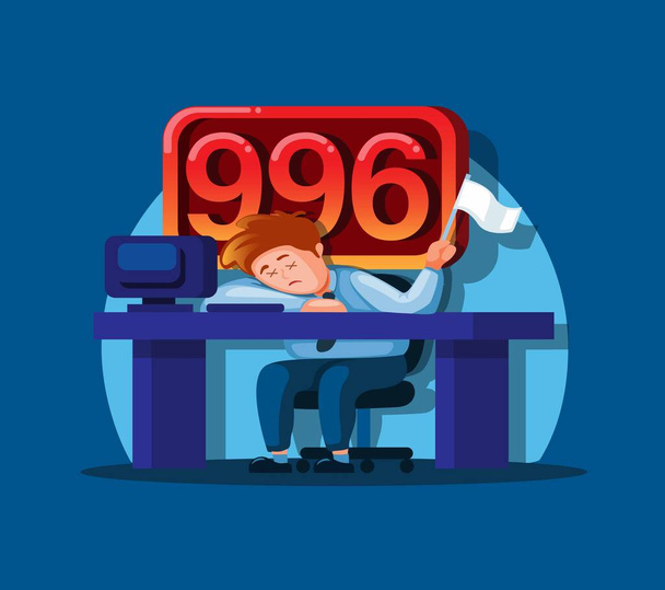 996 Arbeitsstunden mit ermüdetem Beamten - Vektor, Bild