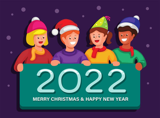 2022 Vánoce a novoroční oslava s dětmi karikatura ilustrační vektor - Vektor, obrázek