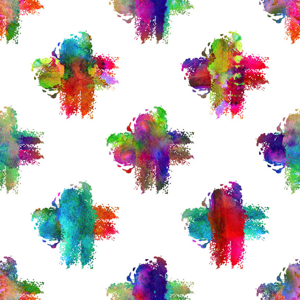 Watercolor Brush Plaid Saumaton Pattern Grange Tarkista geometrinen suunnittelu Rainbow Color. Modern Strokes Grung Kollaasi Tausta lapsille kangas ja tekstiili - Valokuva, kuva