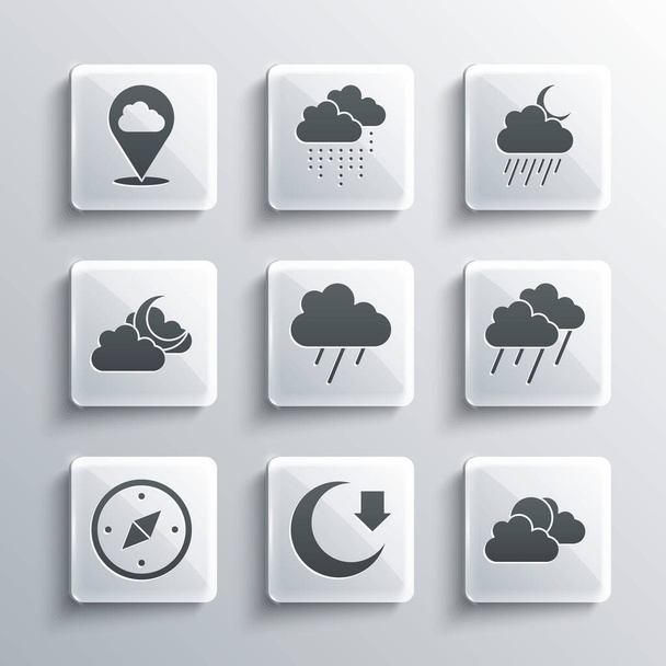Set Moon, Sun and cloud weather, Cloud with rain, Compass, moon, Location and  icon. Vector - Vector, afbeelding