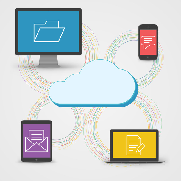 Cloud computing concept background tablet, smartphone, computer - Vetor, Imagem