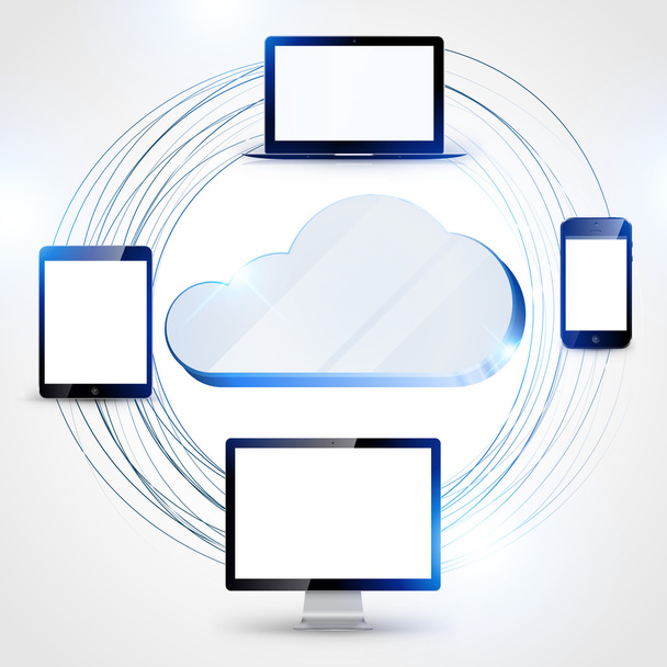 Cloud computing concept background tablet, smartphone, computer - Vetor, Imagem