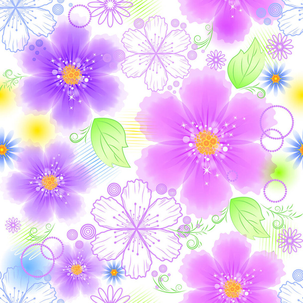 Seamless floral pattern vector. Romantic background with pink and blue, lilac flowers. Spring abstract flowers (eps10). - Vecteur, image