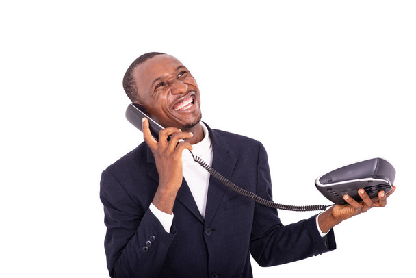 handsome happy adult businessman talking on mobile phone smiling. - Fotografie, Obrázek