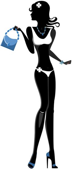 Black Woman in a Swimsuit with a Handbag. Silhouette.Vektor - Vector, Image