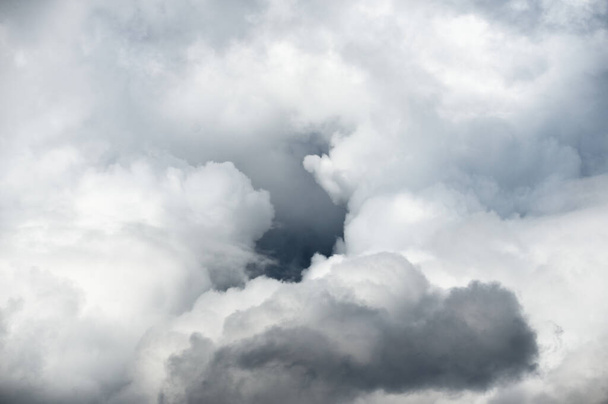Epicka chmura. Białe ozdobne chmury kumulujące przed deszczem. Kapryśna letnia pogoda. Morza Bałtyckiego. Streszczenie naturalny wzór, tekstura, tło, tapety, 3D, zasoby graficzne, projekt, przestrzeń kopiowania - Zdjęcie, obraz