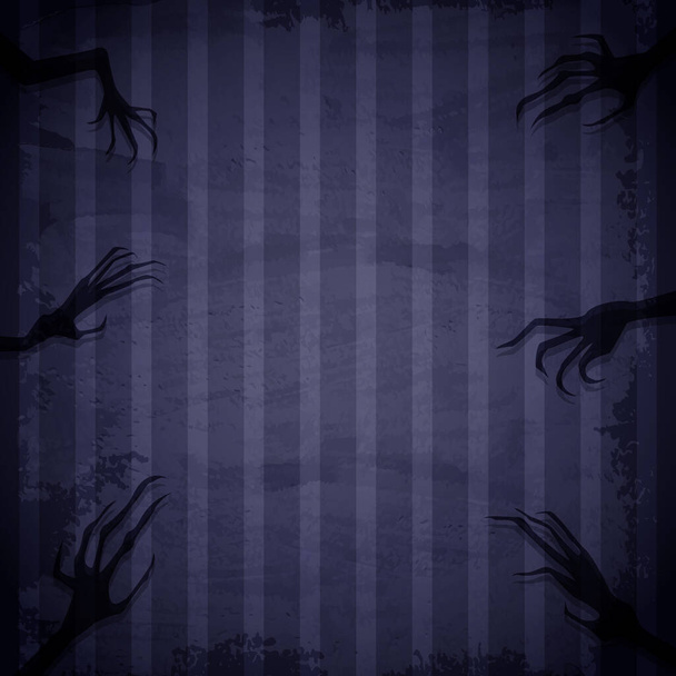 Fondo de pantalla grunge azul con manos espeluznantes para el diseño de vectores de Halloween - Vector, imagen