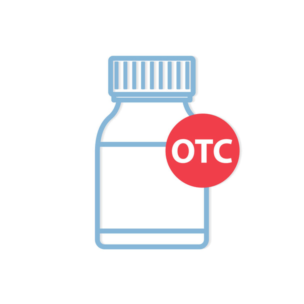 OTC (Over The Counter) acroniem en medicijn pil fles icon- vector illustratie - Vector, afbeelding