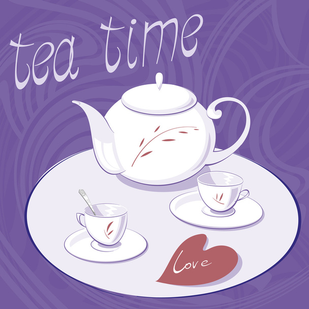 teapot and two cups - Vector, Imagen