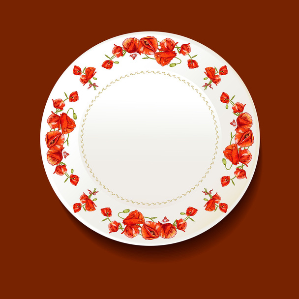 Beautiful bouquet of red poppy on a white plate - Vetor, Imagem