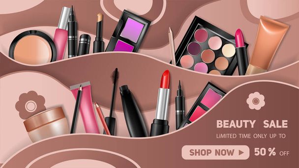 Banner with cosmetic products - Вектор, зображення