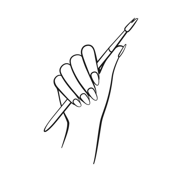 Жіноча рука з акриловим пензлем для нігтів або художник малює пензлем у лінії мистецтва Векторна іконка
 - Вектор, зображення